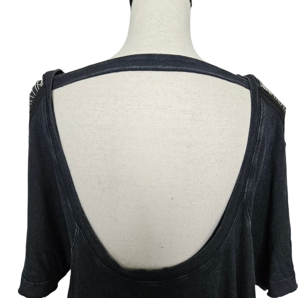 NWT Free People Brooke Tee Overaized Washed Black Open Back Asymetrical Chain - Picture 9 of 14